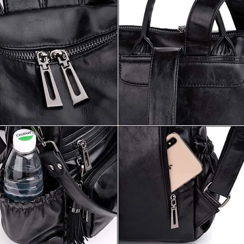 Black Leather Backpack    - Picture 3 of 4